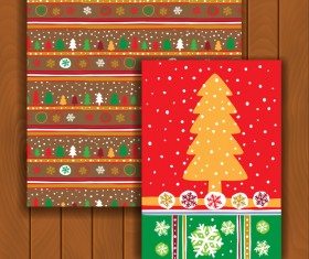 Christmas greeting cards and envelopes with wooden background vector 10