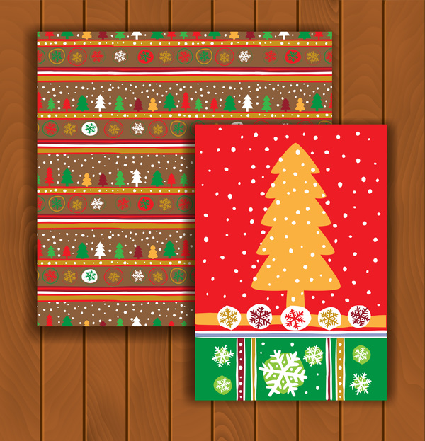 Christmas greeting cards and envelopes with wooden background vector 10