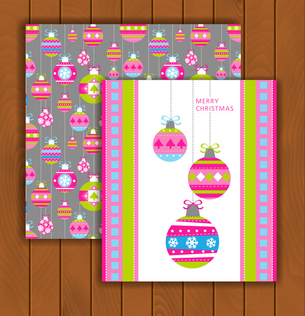 Christmas greeting cards and envelopes with wooden background vector 14