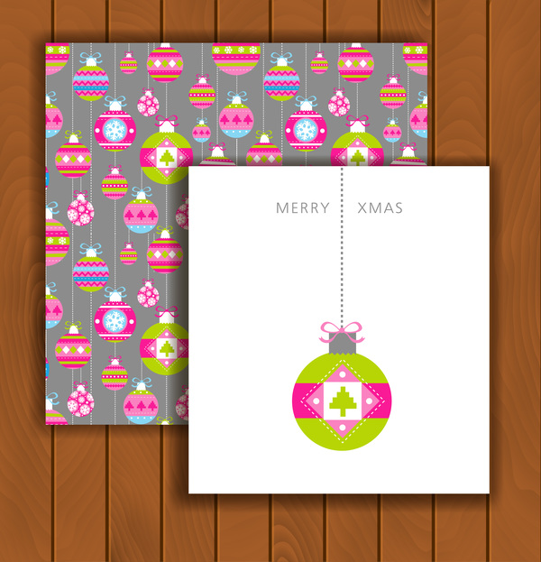 Christmas greeting cards and envelopes with wooden background vector 15