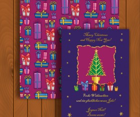 Christmas greeting cards and envelopes with wooden background vector 17