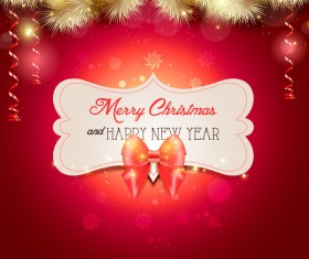 Christmas label with bow and red background vector