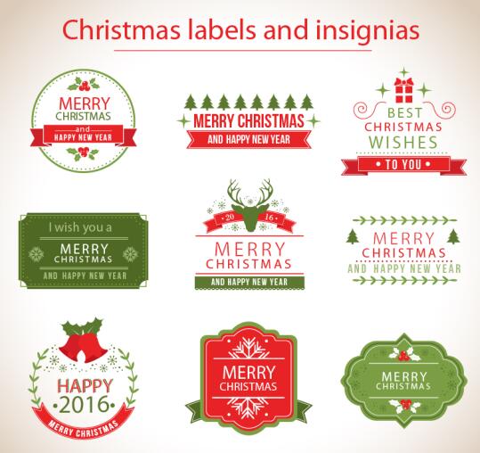 Christmas labels with insignias retro vector