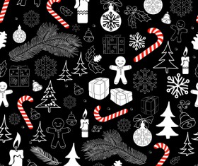 Christmas pattern seamless with black background vector 01