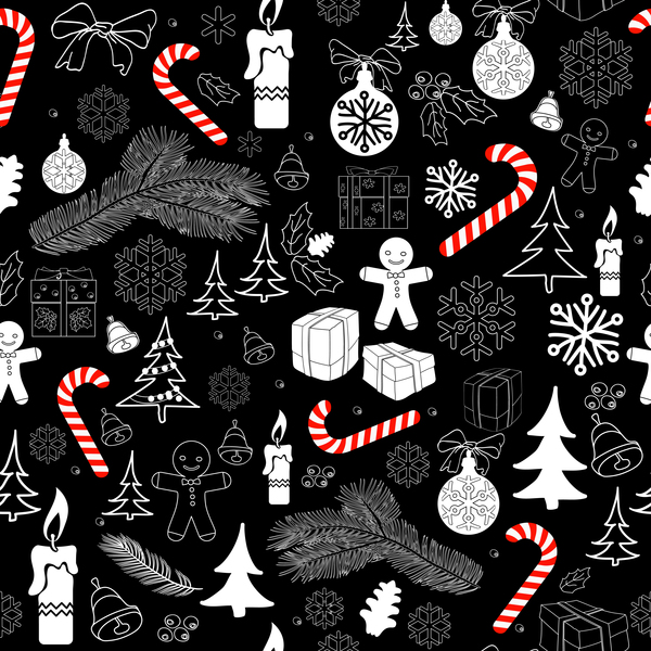 Christmas Pattern Seamless With Black Background Vector 01 Free Download