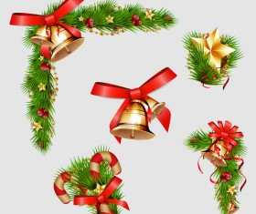 Christmas pine branch with bells decorative vector