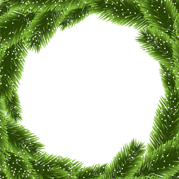 Christmas pine branches with snow frame vector