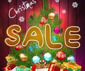 Christmas sale poster with gift and baubles vector