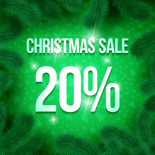 Christmas sale template with pine frame vector 04