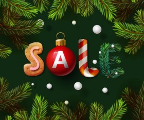 Christmas sale template with pine needles frame vector