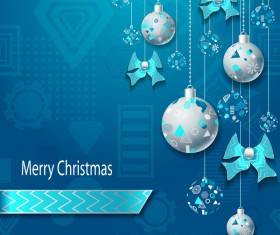 Christmas silver blue balls bows with blue background vector