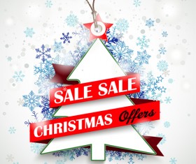 Christmas tree tag with xmas sale banner vector