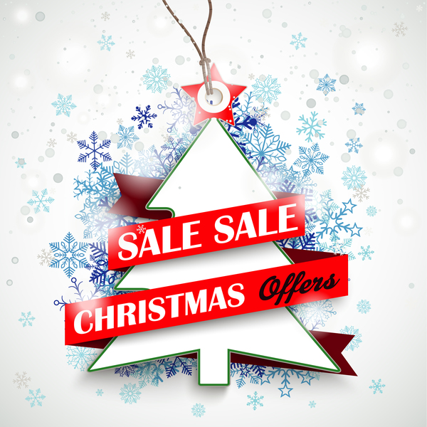 Christmas tree tag with xmas sale banner vector