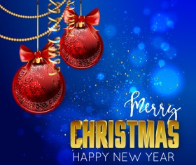 Christmas with new year cards blue styles vector 01