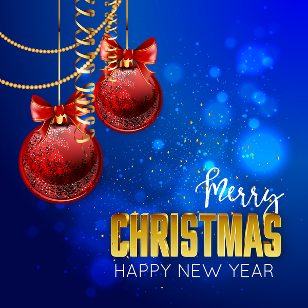 Christmas with new year cards blue styles vector 01