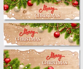 Christmas wooden banners with baubles vector