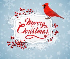 Christmas wooden label with bird vector 01