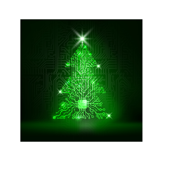 Circuit board with christmas tree vector
