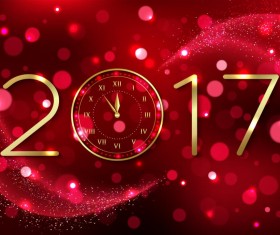 Clock with 2017 new year red abstrack background vector