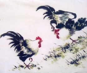 Cockfighting ink painting HD picture