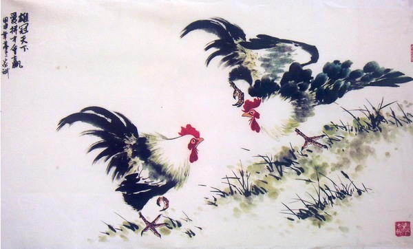 Cockfighting ink painting HD picture