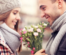 Couple in love with bouquet HD picture