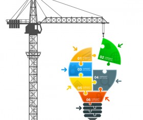 Crane lifts with light bulb infographic vector