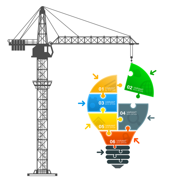 Crane lifts with light bulb infographic vector
