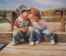 Cute children painting Stock Photo