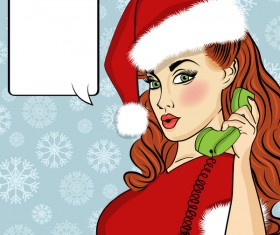 Cute christmas girl with speech bubbles vector 01