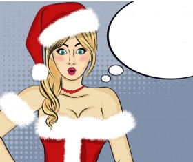 Cute christmas girl with speech bubbles vector 02