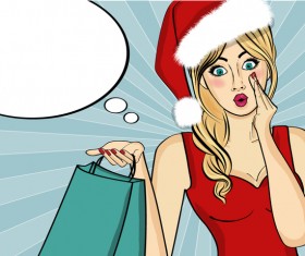 Cute christmas girl with speech bubbles vector 03