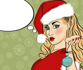 Cute christmas girl with speech bubbles vector 04