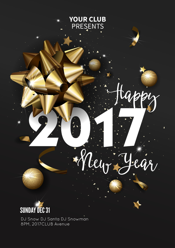 Dark styles happy new year 2017 poster template vector 01