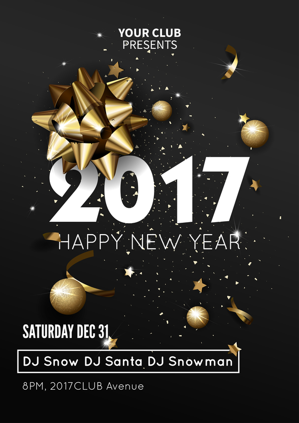 Dark styles happy new year 2017 poster template vector 04