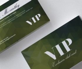 Darkgreen polygon VIP card front and back template vector