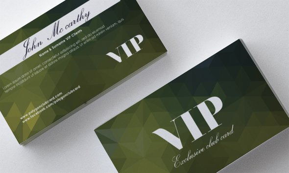 Darkgreen polygon VIP card front and back template vector