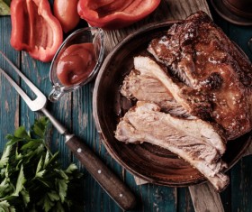 Delicious grilled pork ribs with spicy sauce HD picture 02