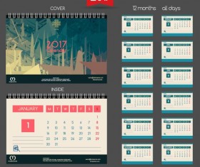 Desk 2017 calendar cover and inside template vector 01