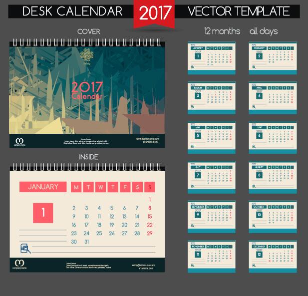 Desk 2017 calendar cover and inside template vector 01