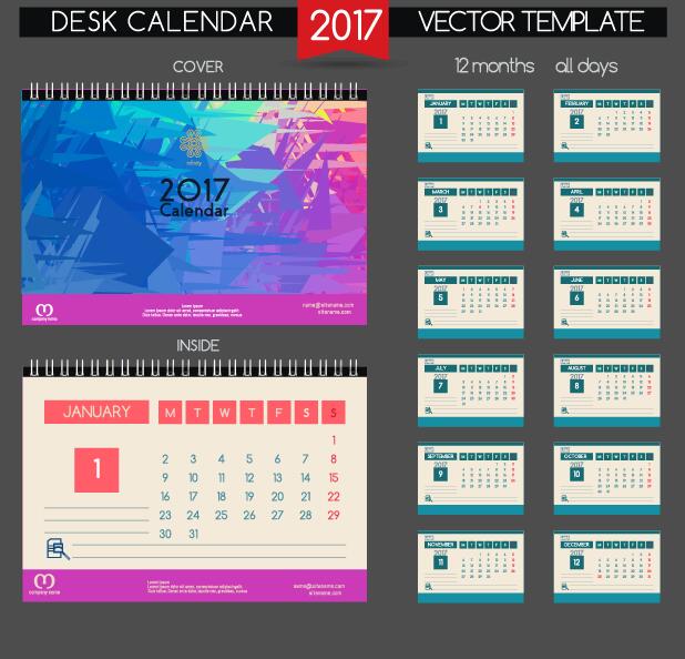 Desk 2017 calendar cover and inside template vector 02