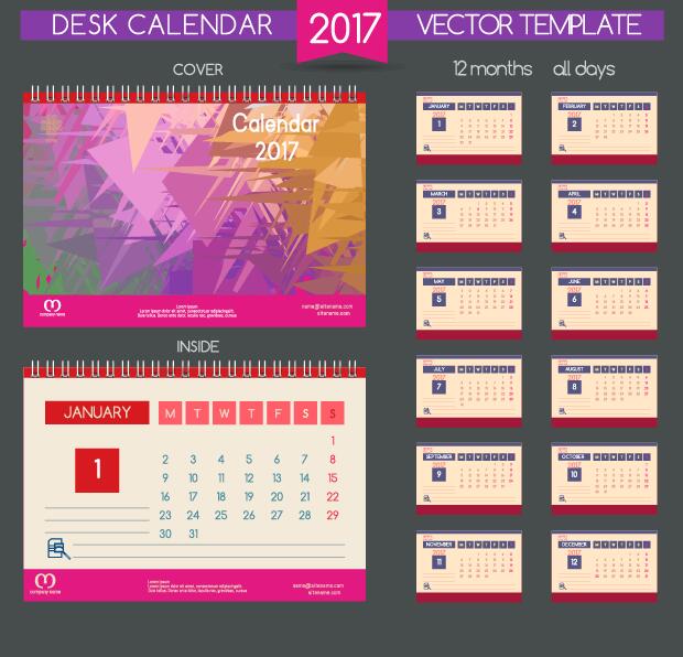 Desk 2017 calendar cover and inside template vector 03