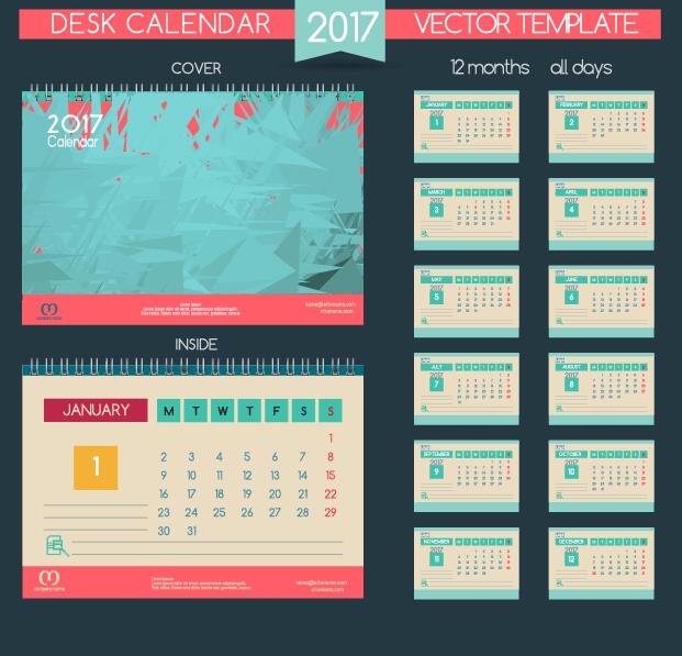 Desk 2017 calendar cover and inside template vector 04