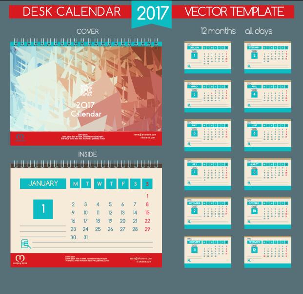 Desk 2017 calendar cover and inside template vector 05