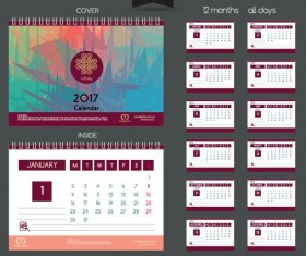 Desk 2017 calendar cover and inside template vector 06