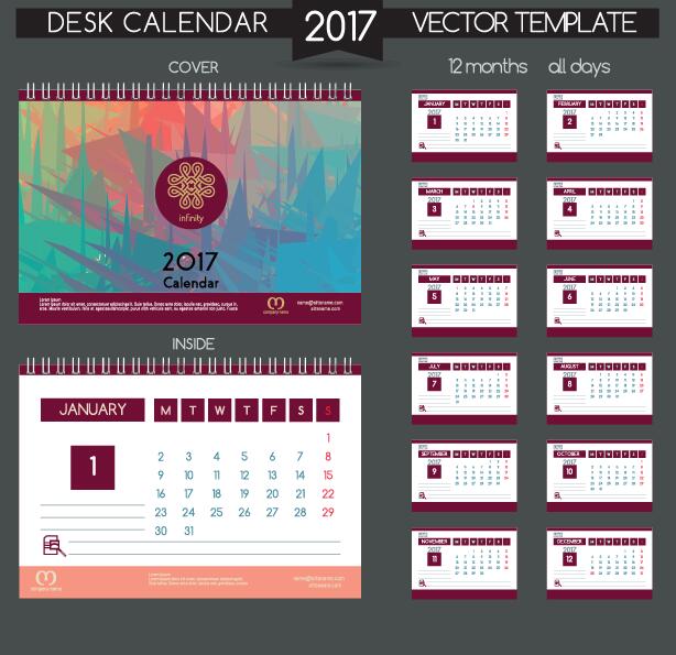 Desk 2017 calendar cover and inside template vector 06