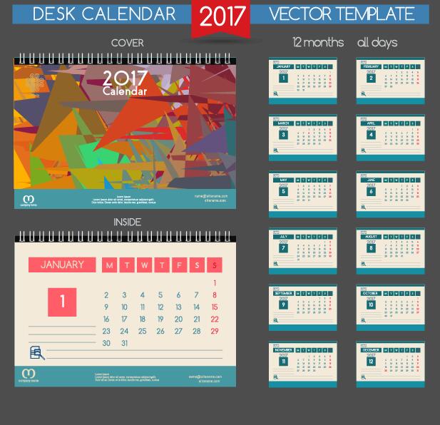 Desk 2017 calendar cover and inside template vector 07