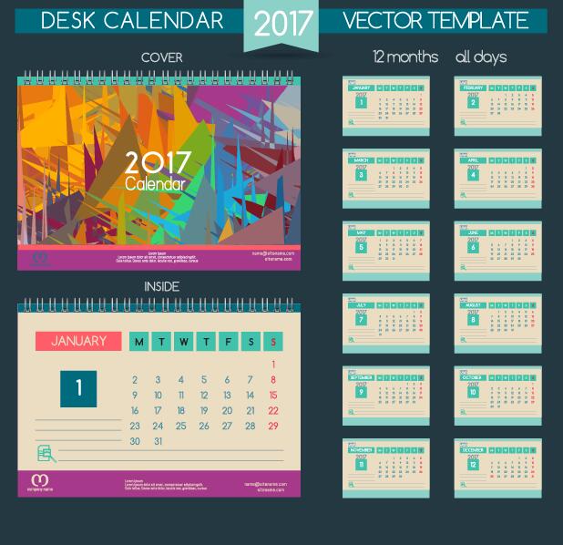 Desk 2017 calendar cover and inside template vector 09
