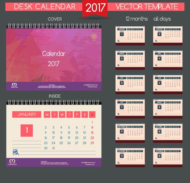 Desk 2017 calendar cover and inside template vector 10
