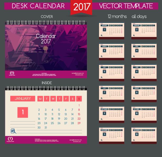 Desk 2017 calendar cover and inside template vector 11